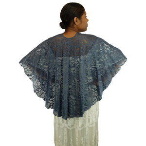 Bohemian Lace U Wrap & Diamante Scarf Ring (Dusty Blue)