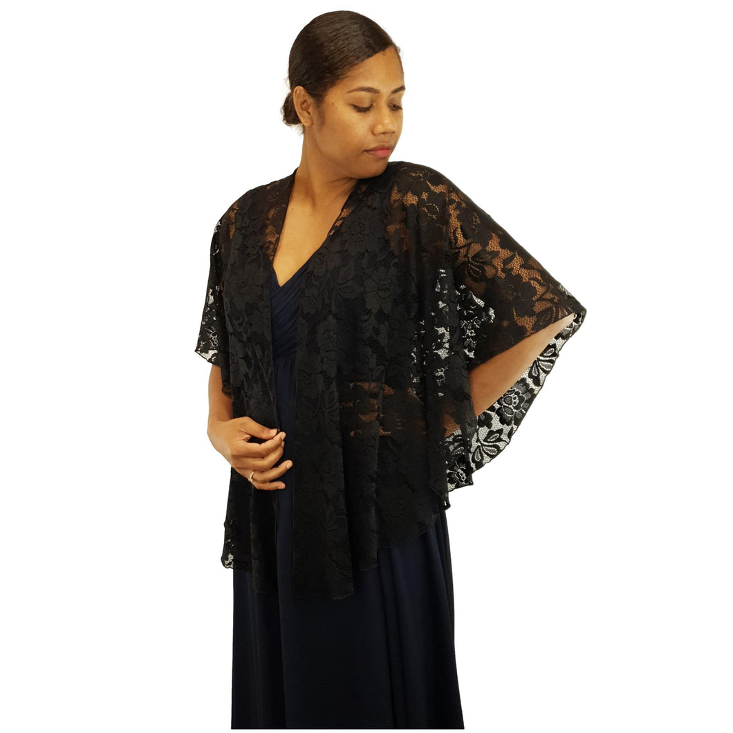Bohemian Lace U Wrap & Diamante Scarf Ring (Black)