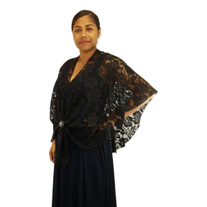 Bohemian Lace U Wrap & Diamante Scarf Ring (Black)