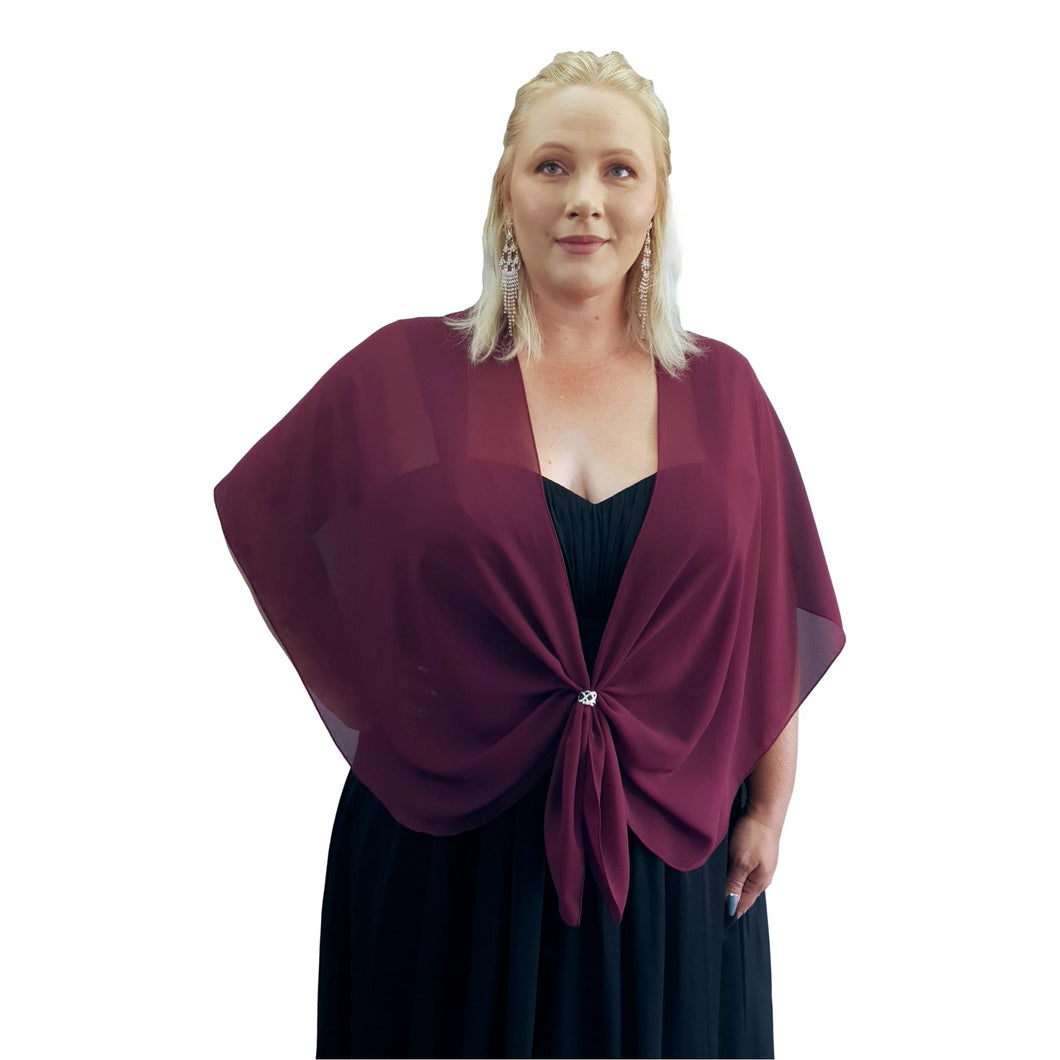 Chiffon U Wrap with Diamante Scarf Ring Set (Burgundy)