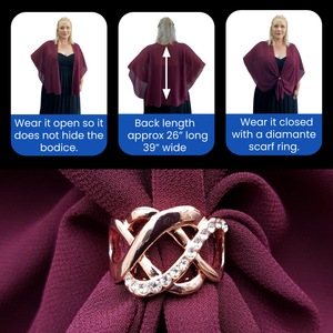 Chiffon U Wrap with Diamante Scarf Ring Set (Burgundy)