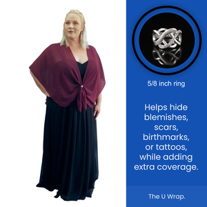 Chiffon U Wrap with Diamante Scarf Ring Set (Burgundy)