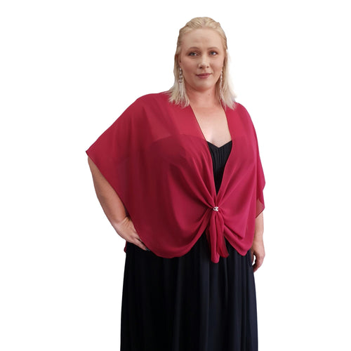 Chiffon U Wrap with Diamante Scarf Ring Set (Claret)
