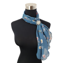 Chiffon Neck Scarf and Ring Set (Blue Cottage Print)