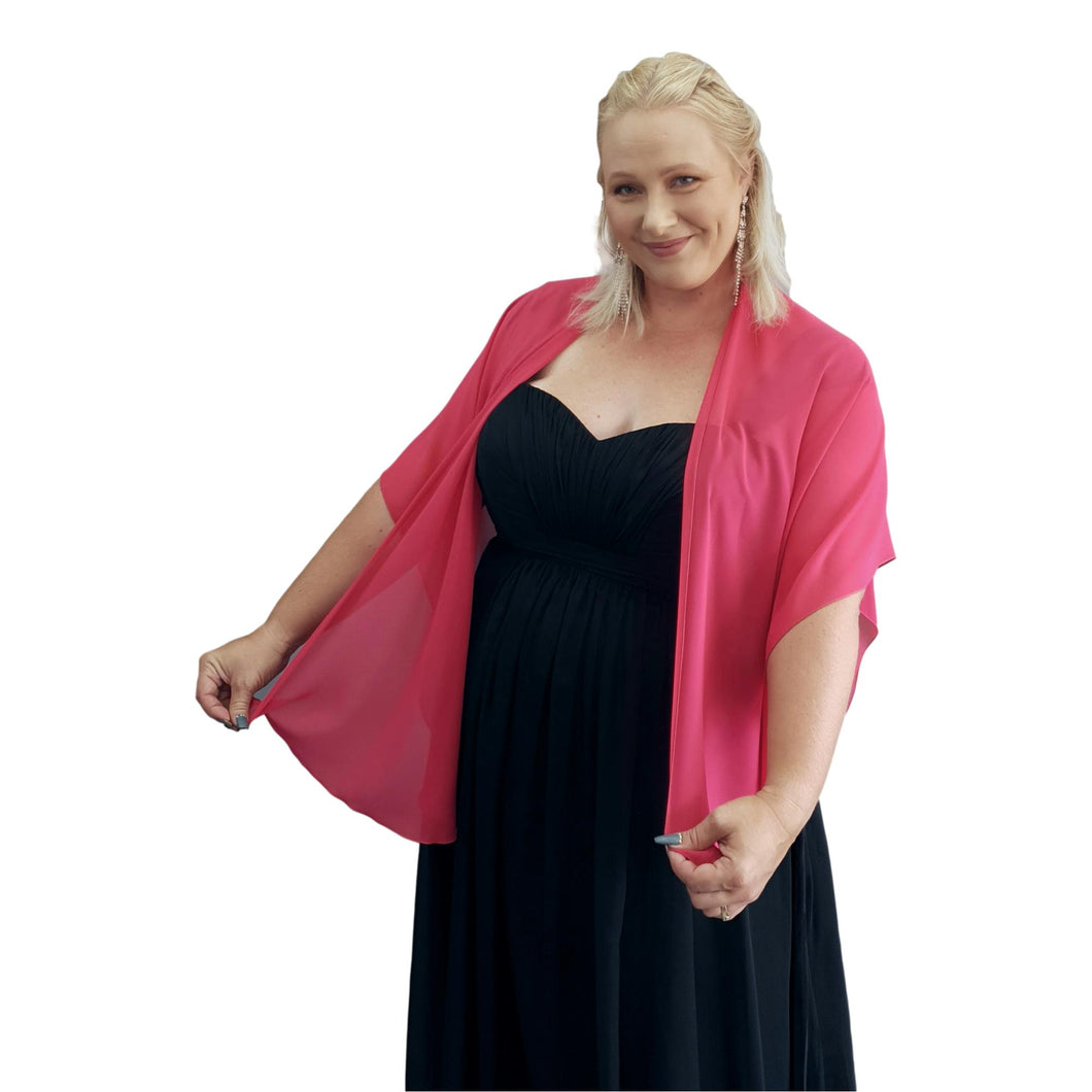 Chiffon U Wrap with Diamante Scarf Ring Set (Hot Pink)