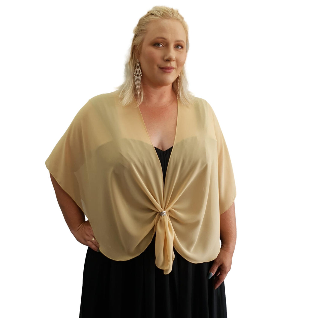 Chiffon U Wrap with Diamante Scarf Ring Set (Old Gold)