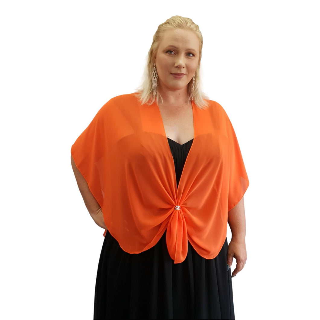 Chiffon U Wrap with Diamante Scarf Ring Set (Orange)