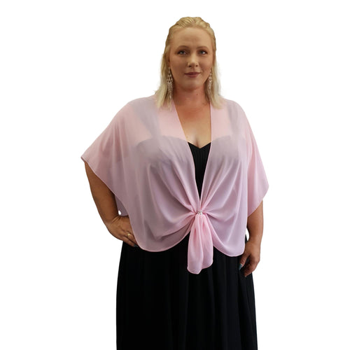 Chiffon U Wrap with Diamante Scarf Ring Set (Pink)
