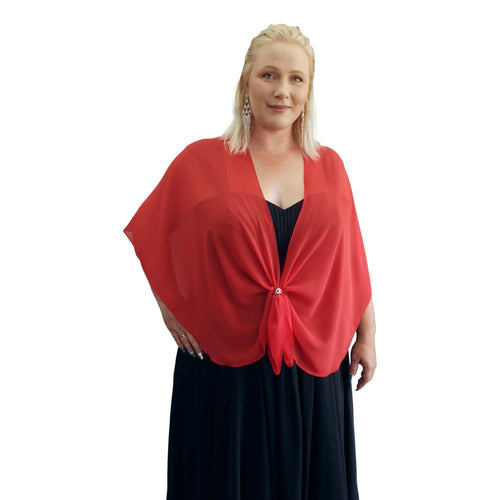 Chiffon U Wrap with Diamante Scarf Ring Set (Red)