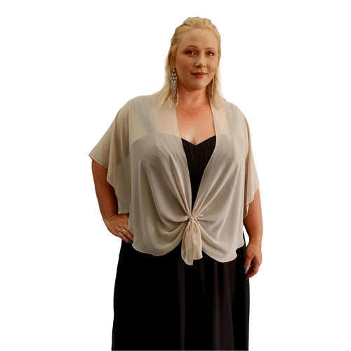 Chiffon U Wrap with Diamante Scarf Ring Set (Sand)