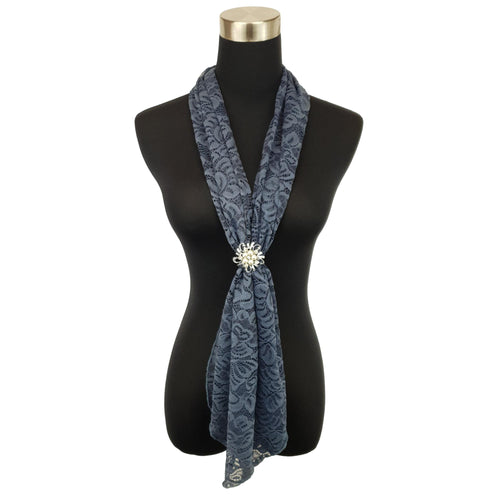 Lace Neck Scarf and Ring Set (Dusty Blue)