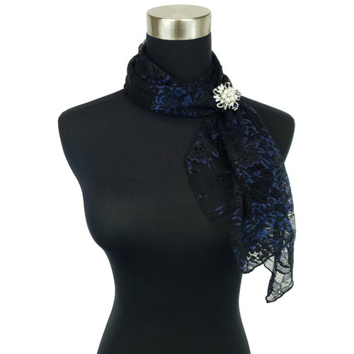 Lace Neck Scarf and Ring Set (Sapphire/Blk)
