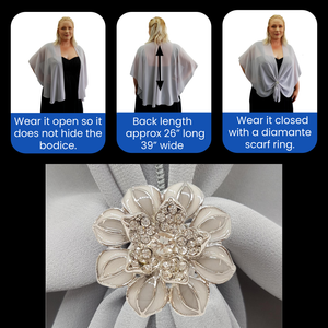 Chiffon U Wrap with Diamante Scarf Ring Set (Lt. Grey with Flower Ring)