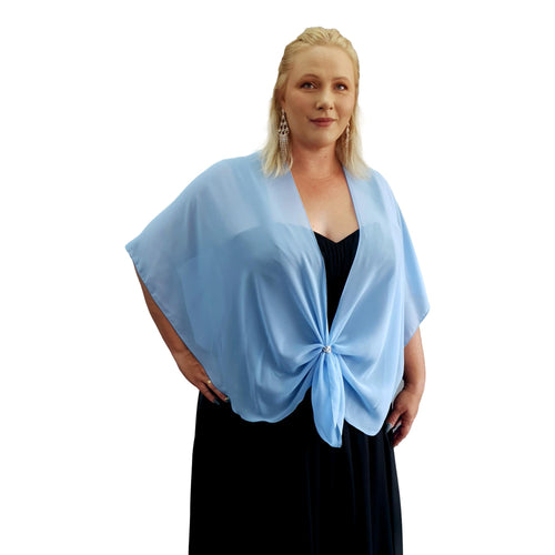Chiffon U Wrap with Diamante Scarf Ring Set (Sky Blue)