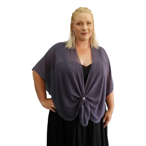 Chiffon U Wrap with Diamante Scarf Ring Set (Steele)