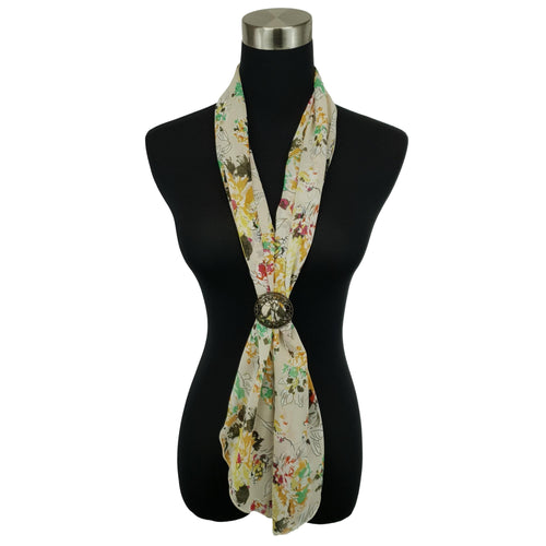 Chiffon Neck Scarf and Ring Set (Beige Floral)