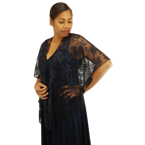 Bohemian Lace U Wrap & Diamante Scarf Ring (Sapphire/Blk)