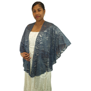 Bohemian Lace U Wrap & Diamante Scarf Ring (Dusty Blue)
