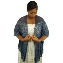 Bohemian Lace U Wrap & Diamante Scarf Ring (Dusty Blue)