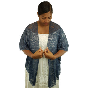 Bohemian Lace U Wrap & Diamante Scarf Ring (Dusty Blue)