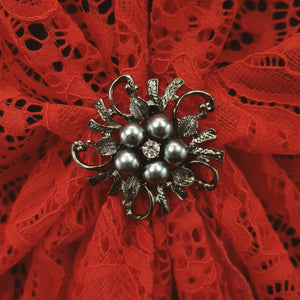 Bohemian Lace U Wrap & Diamante Scarf Ring (Red)