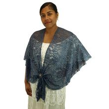 Bohemian Lace U Wrap & Diamante Scarf Ring (Dusty Blue)