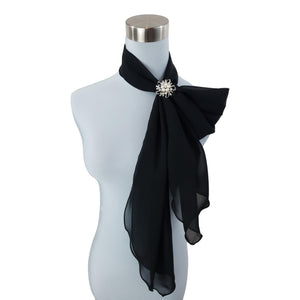 Chiffon Neck Scarf and Ring Set (Black)