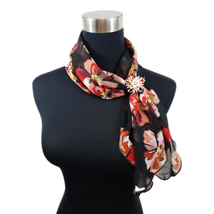 Chiffon Neck Scarf and Ring Set (Floral Flame)