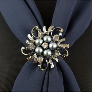 Chiffon Neck Scarf and Ring Set (Navy)