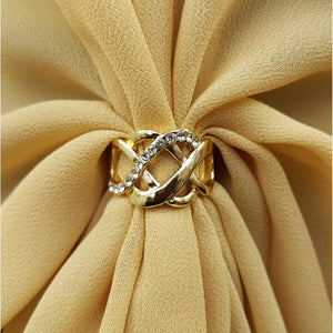 Chiffon U Wrap with Diamante Scarf Ring Set (Old Gold)
