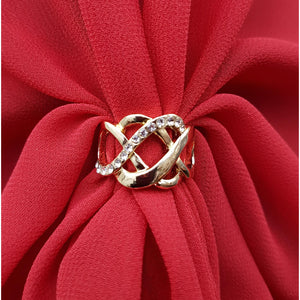 Chiffon U Wrap with Diamante Scarf Ring Set (Red)