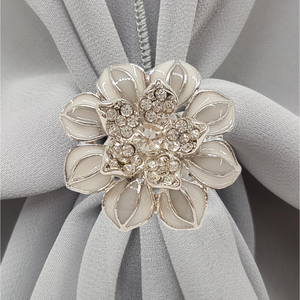 Chiffon U Wrap with Diamante Scarf Ring Set (Silvery Grey with Flower Ring)