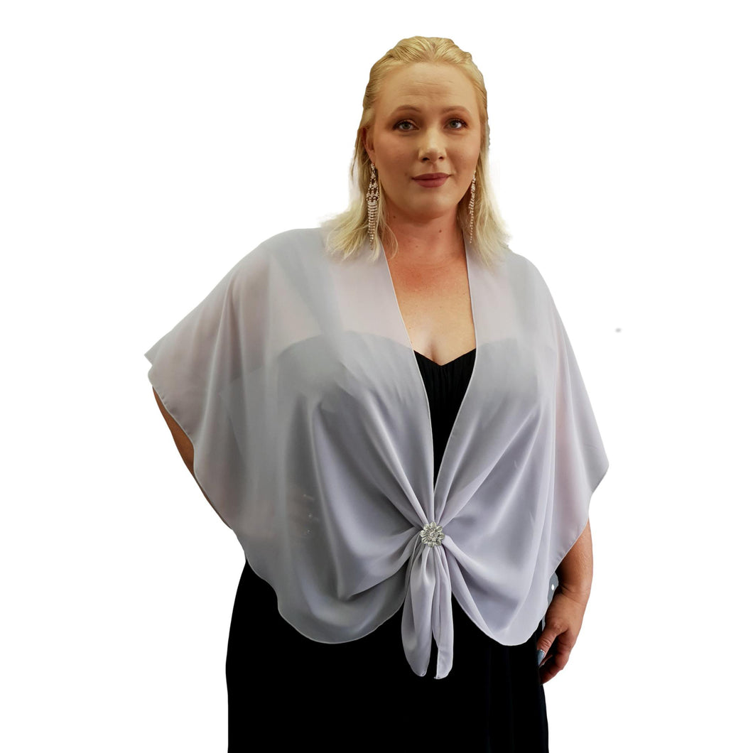 Chiffon U Wrap with Diamante Scarf Ring Set (Lt. Grey with Flower Ring)