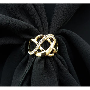 Chiffon U Wrap with Diamante Scarf Ring Set (Black)